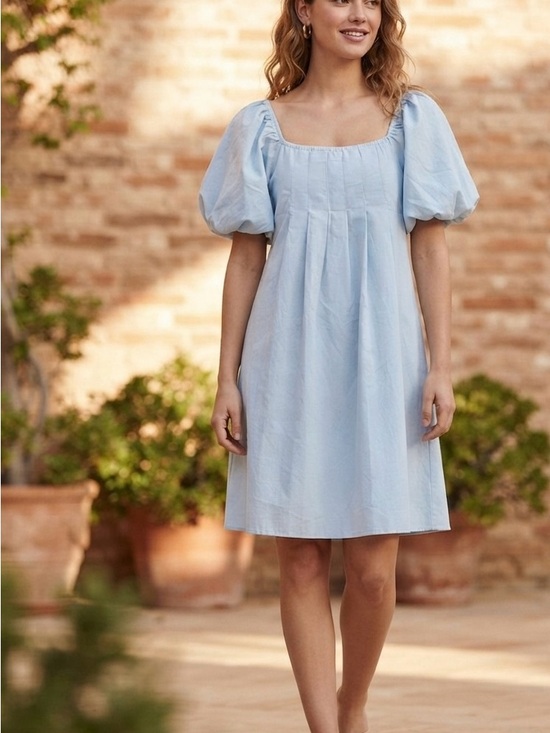Cupshe Dresses & Skirts - Cupshe Blue Square-Neck Puff Sleeve Dress
